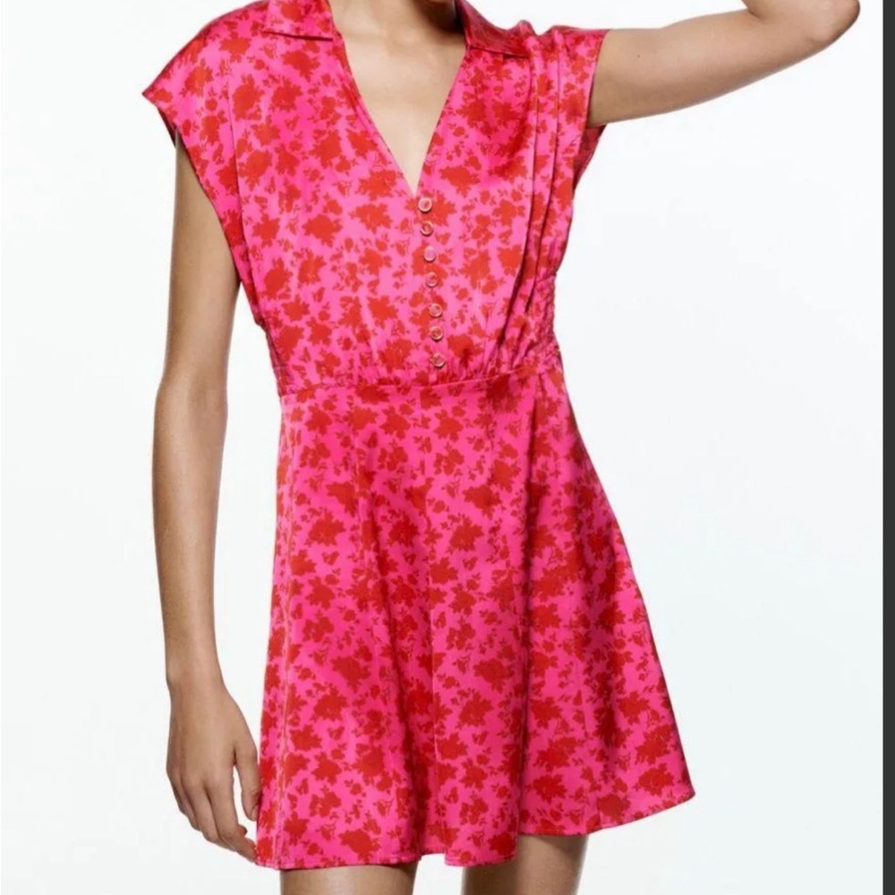 ZARA Floral V-Neck Mini Dress